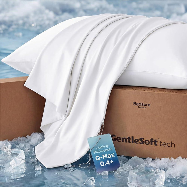 Bedsure Cooling Pillow Cases for Hot Sleepers, Cool Pillowcases for Night Sweats, Zipper Pillow Cases Queen Set of 2, Silky Soft & Breathable Cold Pillow Covers for Hair & Skin, White, 20x30 Inches