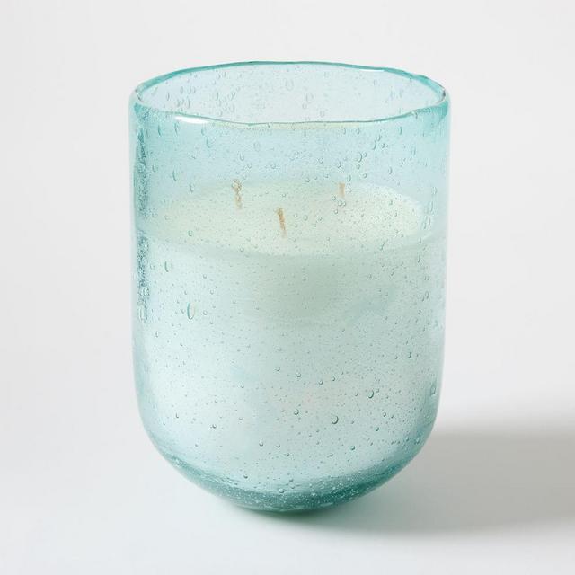 Seaglass Candle Large Candle 3 Wick - Oceanic 11 Oz - 7" Glass Blue