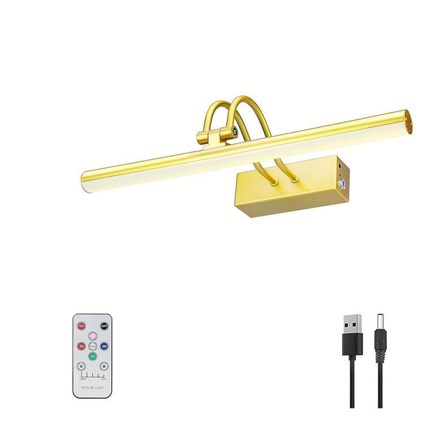 RAIFOOLLY Picture Light, 13in Battery Operated Picture Lights for Paintings,Metal Remote Display Art Light with Timer and Dimmable for Wall Painting,Frame, Portrait, Dartboard(Gold)
