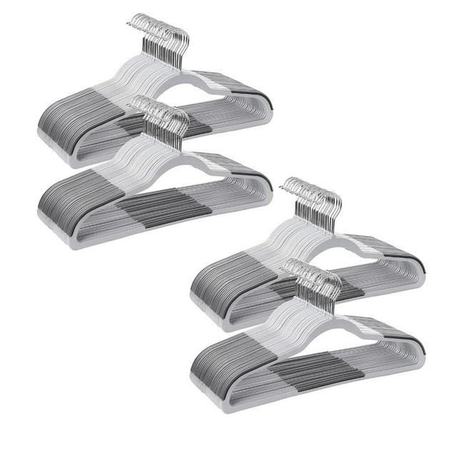 SONGMICS Clothes Hangers, Pack of 100 Plastic Coat Hangers, Non-Slip, Space-Saving, 0.2 Inches Thick, 17.7 Inches Long, 360° Swivel Hook, Light Gray and Dark Gray UCRP050G100