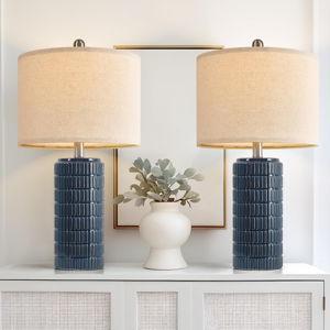 PoKat 23" Blue Table Lamps, Farmhouse Bedside Lamps for Bedroom Set of 2, Ceramic End Table Lamps for Living Room, Traditional Nightstand Desk Lamps, Medium