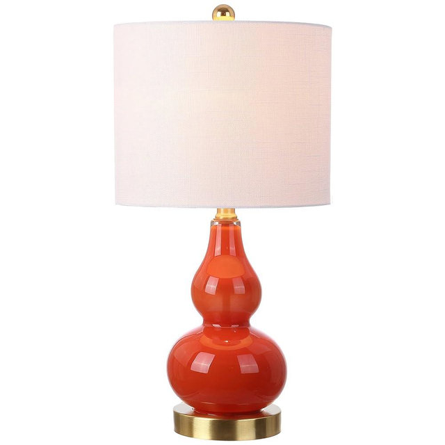 JONATHAN Y JYL1028G Anya 20.5" Mini Glass LED Table Lamp, Transitional, Glam, Midcentury, Modern, Elegant, Office, Living Room, Family Room, Dining Room, Bedroom, Hallway, Foyer, Sunset Orange