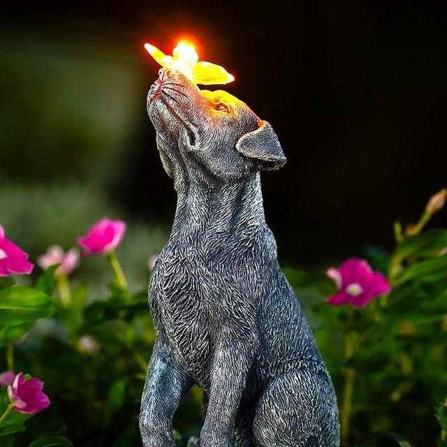Goodeco Dog Statue with Solar Butterfly - Ideal Gifts for Dad, Mom or Birthdays, Beautifully Crafted Outdoor Decorations to Wow Your Guests