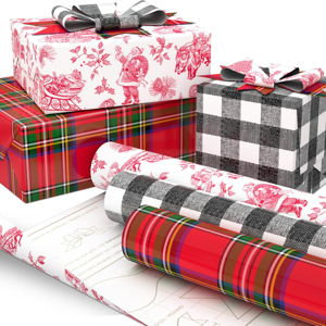 Hallmark Christmas Wrapping Paper Rolls, Holiday Plaid (3-Pack: 120 Sq. Ft. Ttl) Red Toile, Black Buffalo Check, Plaid for Christmas, Birthdays, Weddings, Crafts