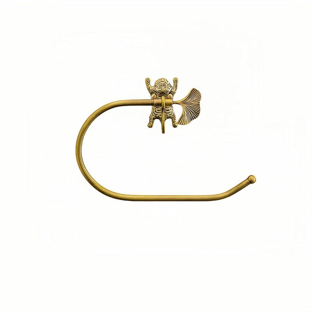 TerkCo Vintage Brass Towel Ring Holder,Decorative Hand Towel Rack with Tiger Design, Antique Brass Gold Wall Mounted for Kitchen, Bathroom Accessories (Gold)