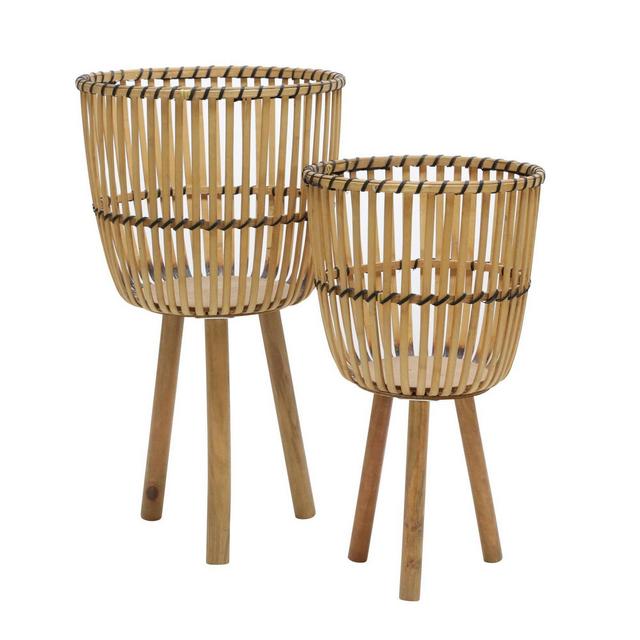 Set of 2 Wicker Footed Planters Natural - Sagebrook Home