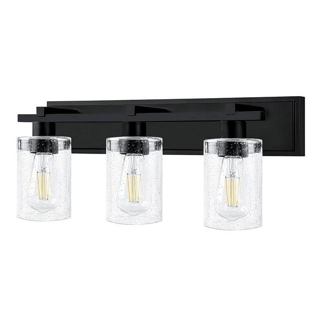 Espird Bathroom Vanity Light,3 Light Matte Black Light Fixture with Thickened Seeded Glass Shade, 24 inch Modern Wall Sconce,Vanity Light Over Mirror for Bathroom