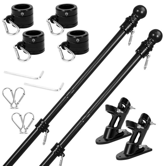Yeesun American Flag Pole Kit (2 Packs) for Outside House with Bracket - Residential & Commercial Use, 3x5Wall Mount Flags, for House Porches(without,Black)