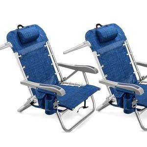 Homevative Cooler+ Folding Backpack Beach Chair with 5 Positions, Towel bar, XL Cooler Pouch, Storage Net, Cup and Phone Holder, Breeze, 2 Pack