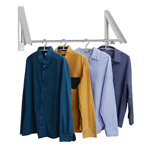 LECDDL Retractable Clothes Racks - Laundry Hangers Wall Mount - Wall Mounted Folding Clothes Hanger Drying Rack - Waterproof Indoor Outdoor Wall Mounted Clothes Hanger, 2 Racks with Rod
