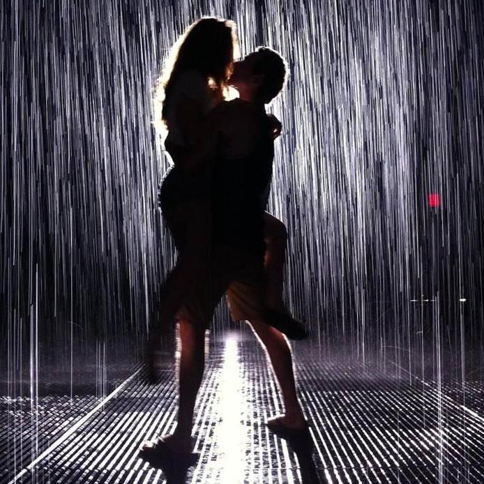 We hope it doesn't rain on our wedding day, but paradoxically waited a long time in line to take this picture in a room full of it.