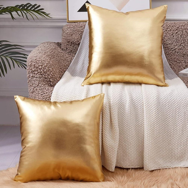 EUCIOR Decorative Pillow,Gold Pillow Covers 18x18,Decorative Throw Pillow Covers Modern Metallic Shiny Cushion Cover,Throw Pillows for Bed Couch Sofa,Gold Pillows
