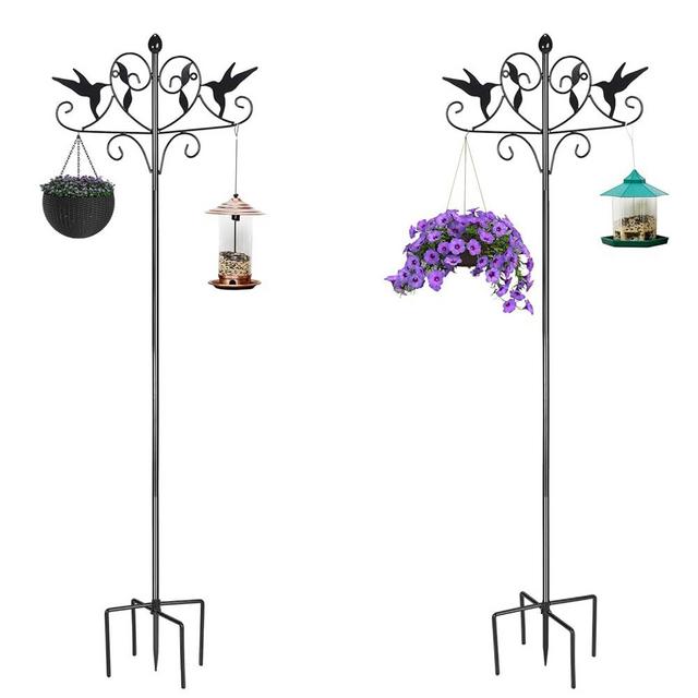 MINGPINHUIUS New Double Shepherds Hooks: Two Sided Shepherds Hooks with 5 Prong Base 76 Inch Tall Bird Feeder Stand Metal Yard Hooks Suitable for Wind Chime,Bird Nests,Weddings Decor(2 PCs,Black)