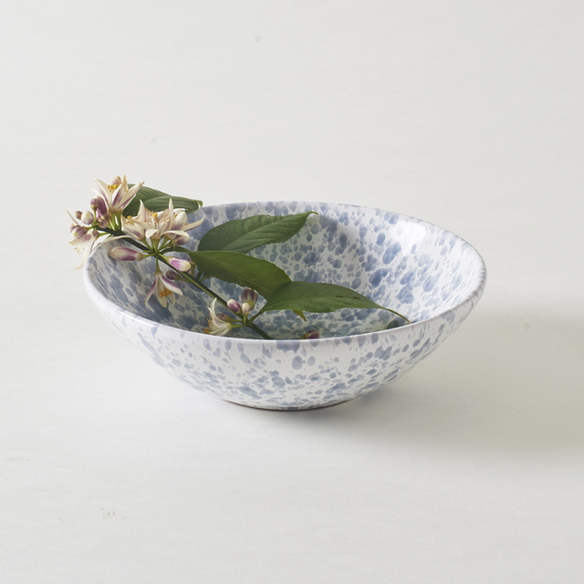 Grey on White Splatterware 13 Inch Serving Bowl