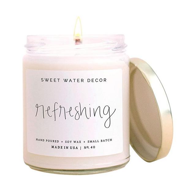 Sweet Water Decor Refreshing Candle | Grapefruit, Mint, Lavender, Vanilla Tropical Scented Soy Wax Candle for Home | 9oz Clear Glass Jar, 40 Hour Burn Time, Made in the USA