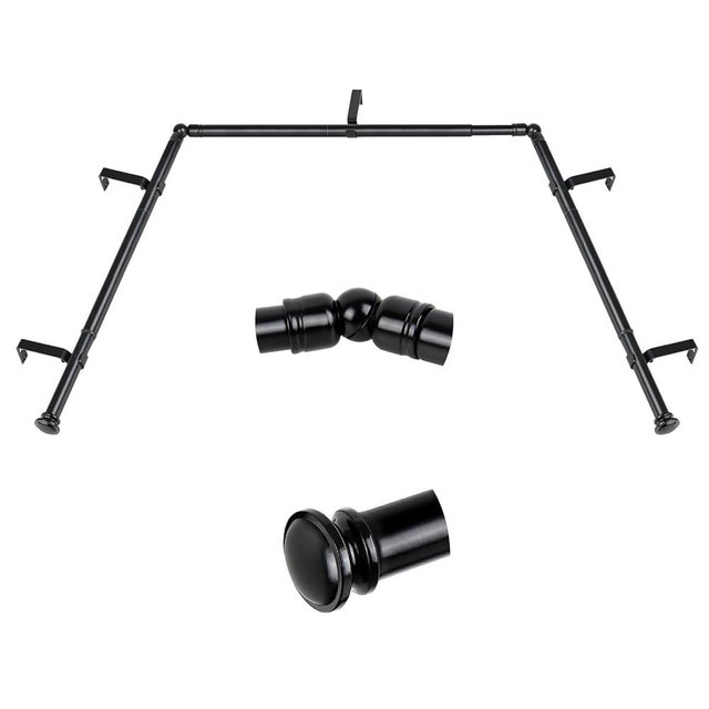 TONIAL Bay Window Curtain Rods, 32-86 Inch Center Rod for window, 32-58 Inch Side Rods for windows 3/4 Inch Decorative Drapery Rods with Small Cap Finial, Black