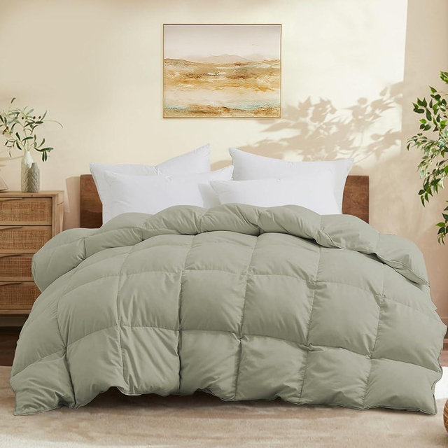 Joysoul Queen Size Down Comforter - All Season Ultra Soft Goose Down & Feather Fiber Fill, Luxury Hotel Sage Green Duvet Insert with Corner Tabs (88" X 88")