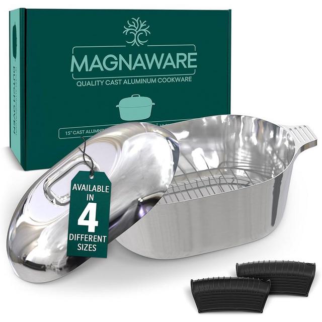 Magnaware Cast Aluminum Dutch Oven - Oval Dutch Oven Pot with Lid for Families and Parties - Lightweight Cajun Cookware with Ideal Heat Distribution - Oval Roaster Pan with Lid - 10 Quart (15 Inch)