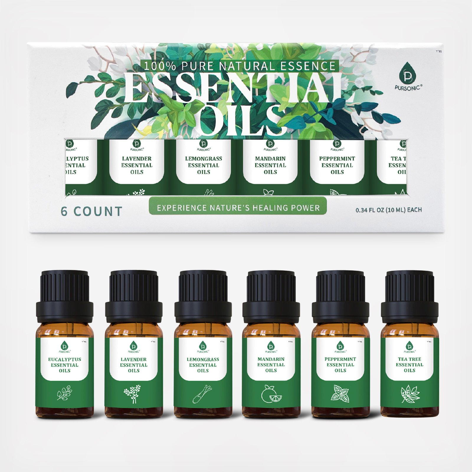 Purasonic, Pure Natural Essence Essential Oils Collection, 6-Pack