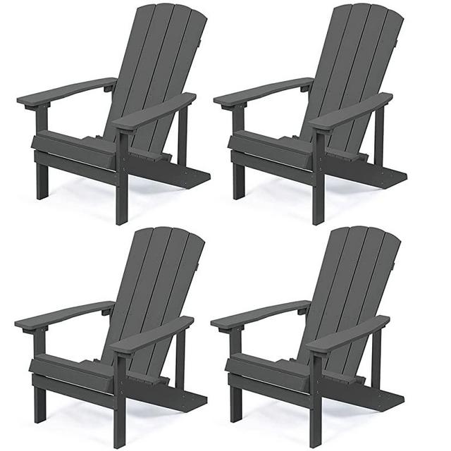 Aok Garden Adirondack Chairs Set of 4 Weather Resistant, Hips Plastic Patio Chairs Outdoor Chairs with Wood Texture, 4 Steps Easy Installation, Fire Pit Chairs for Patio Deck Porch Garden Lawn, Grey