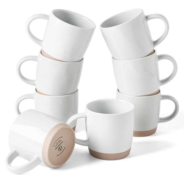 famiware Coffee Mugs for 8, 13 oz Mug Set, Dringking Cup with Handle for Coffee, Tea, Cocoa, Milk, Milkyway Serise, White