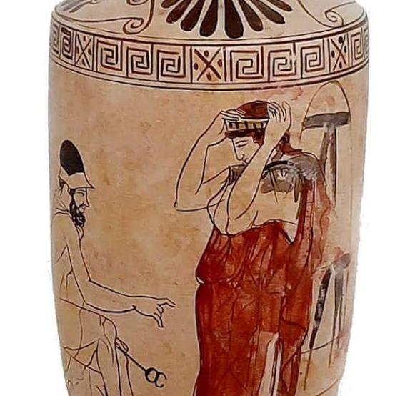 Attic White-Ground Lekythos 25cm,Hermιs psychopompos and Woman at Tomb