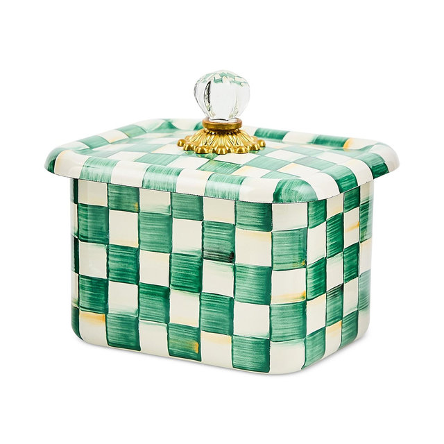 MacKenzie-Childs Emerald Check Enameled Steel Recipe-Card Box