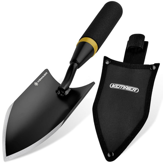 Kemaier Heavy-Duty Gardening Hand Trowel with Sheath - Stainless Steel Garden Shovel Featuring a Rubberized Handle, Perfect for Diligent Farmers' Soil Planting, Digging, and Transplanting