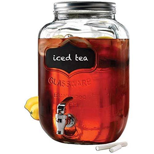 Circleware 92003 Chalkboard Sun Tea Mason Jar Beverage Dispenser, Fun Party New Entertainment Home Kitchen Glassware Pitcher for Water, Juice, Beer, Punch & Iced Cold Drinks, Yorkshire, 2 Gallon