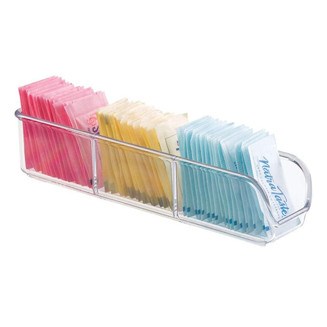 iDesign Linus Plastic Divided Packet Organizer, Holder for Sugar, Salt, Pepper, Sweeteners, Tea Bags, Spices, 2.25" x 9" x 2", Clear
