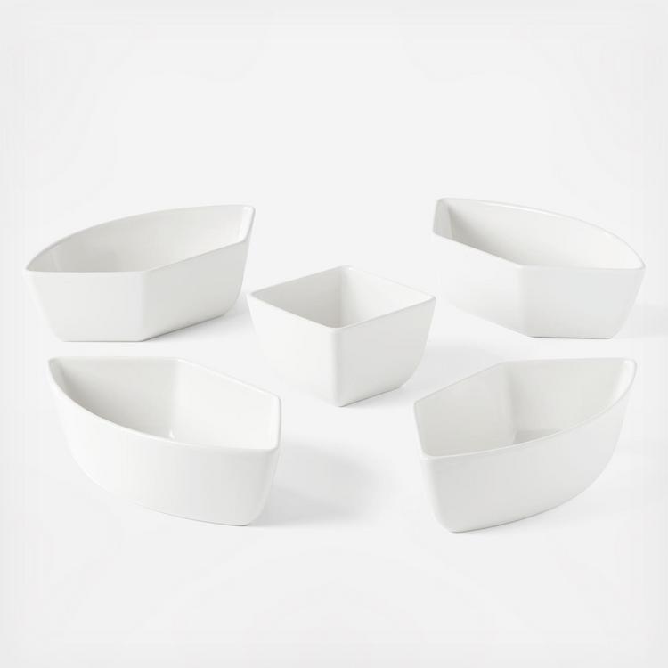 Oneida, Willow & White 6-Piece Bowl & Rattan Serving Tray Set | Zola