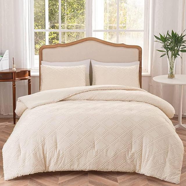SLEEPBELLA King Size Comforter Set Cream Bedding Set, Diamond Tufted Design, Soft and Fluffy King Bed Comforter for All Seasons (King, 104''Wx90''L , 3 Pieces)