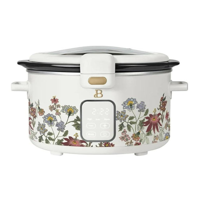4 Quart Slow Cooker, Touch-Activated Display, Programmable Timer, Dishwasher Safe Crock Pot (Wildflower White)