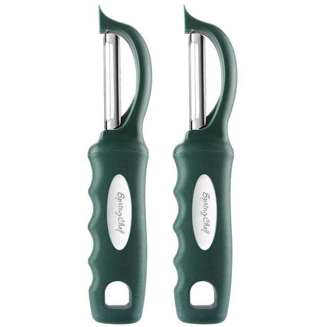 Spring Chef Premium Swivel Vegetable Peeler, Soft Grip Handle and Ultra Sharp Stainless Steel Blades - Perfect Kitchen Peeler For Veggie, Fruit, Potato, Carrot, Apple - Pine Green - Set of 2