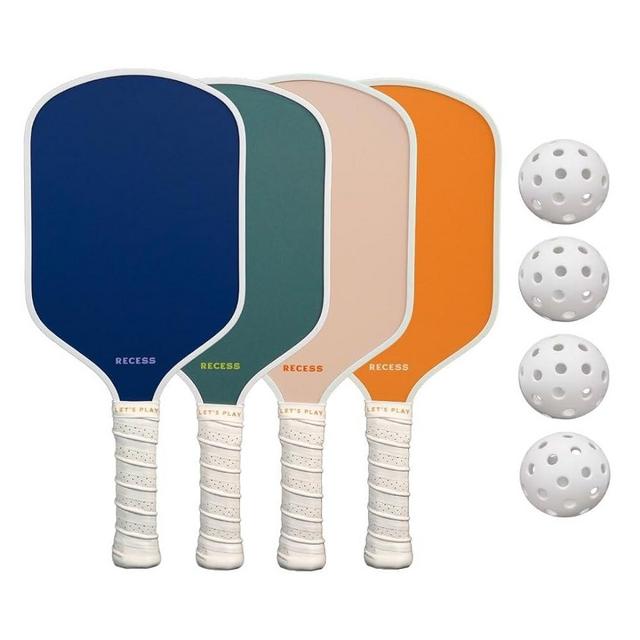 Recess Pickleball Starter Set of Premium Pickleball Paddles and Four (4) Pickle Balls - Lightweight, Honeycomb Core & Comfort Grip Handles - Perfect for Beginners