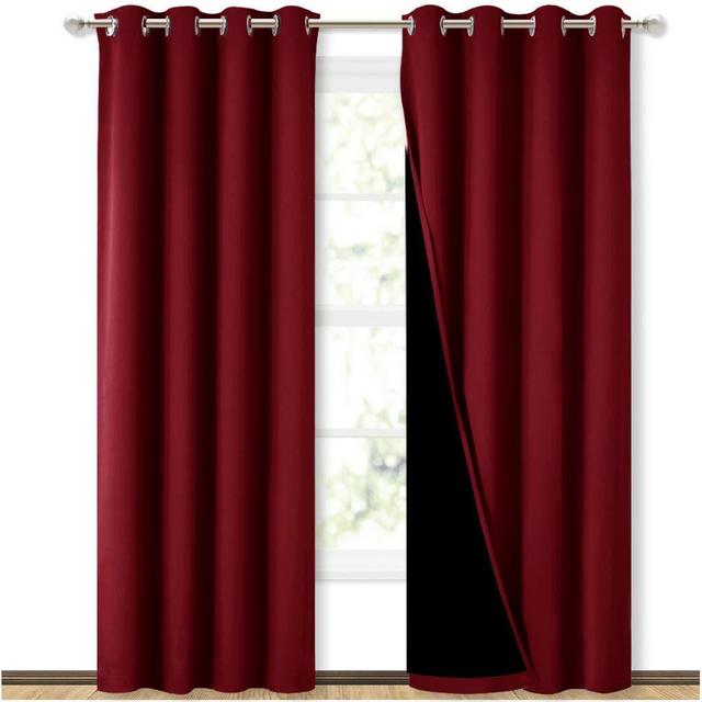 NICETOWN Truly Blackout Drapes, Heavy-Duty Full Light Shading Curtain Set with Black Liner Backing for Villa/Hall/Dorm（Burgundy Red, Set of 2, 52 inches Wide x 95 inches Long