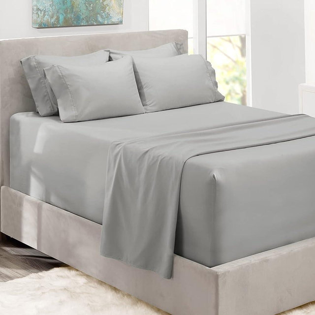 Hearth & Harbor Extra Deep Pocket Sheets - Fits Mattress 18-24 Inches Deep - Extra Deep Pocket Queen Sheets Sets - 6 Piece Queen Size Sheets - Queen Sheets Deep Pocket - Silver Sheets