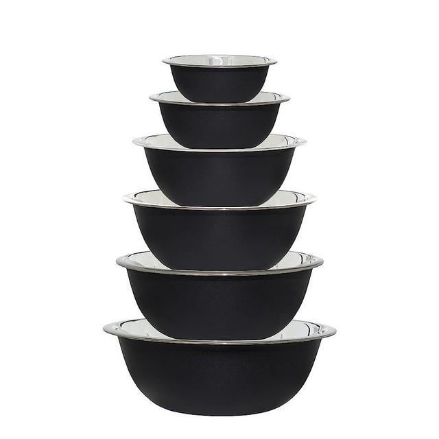 COOK WITH COLOR Stainless Steel Mixing Bowls - 6 Piece Stainless Steel Nesting Bowls Set includes 6 Prep Bowl and Mixing Bowls (Black)