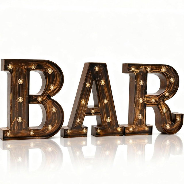 BAR - Illuminated Marquee Bar Sign for Home Decor - Light up LED Marquee Word Sign - Pre-Lit Pub Light Battery Operated (23.03-in x 8.66-in) (Vintage)