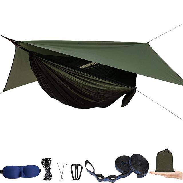 AEETT Camping Hammock with Mosquito Net and Rain Fly - Double Hammock Bug Net - Tree Hammock Tent for Outdoor Hiking Campin Backpacking Travel