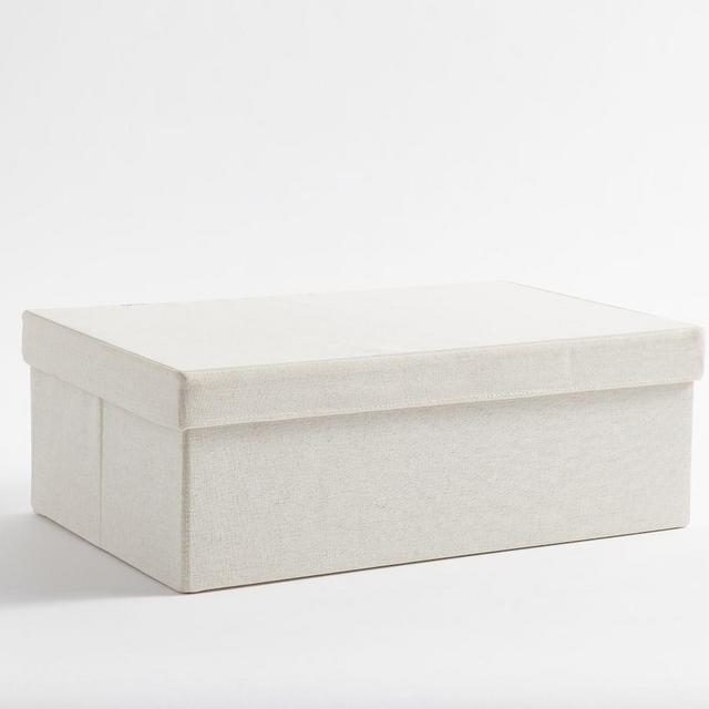 Linen Low Lidded Basket - Gray