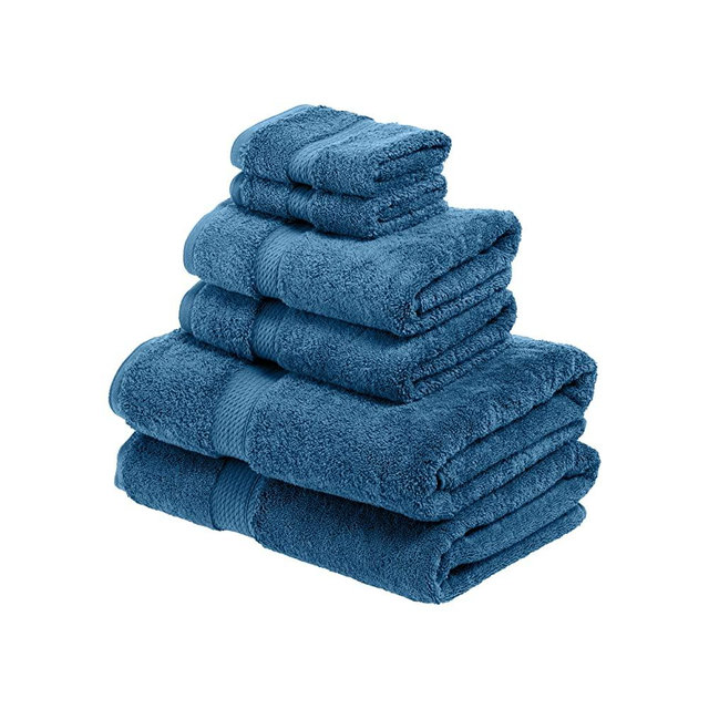 SUPERIOR Bathroom Accessories Bath Collection Towel Set, 6PC, Denim Blue, 6 Piece
