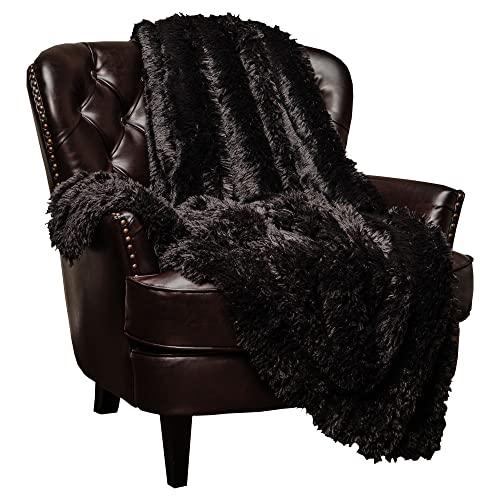 Chanasya Shaggy Longfur Faux Fur Throw Blanket - Fuzzy Lightweight Plush Sherpa Fleece Microfiber Blanket - for Couch Bed Chair Photo Props (60x70 Inches) Black