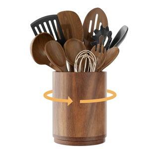 360° Rotating Acacia Wood Kitchen Utensil Holder