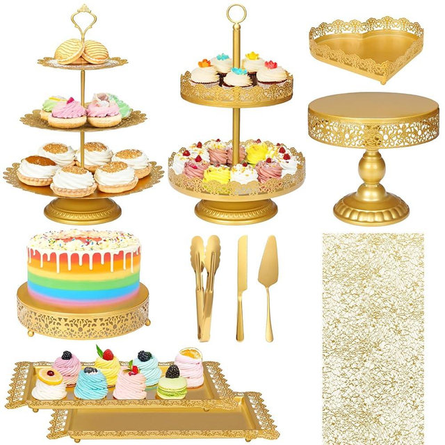 11Pcs Gold Cake Stand Metal Cupcake Holder Dessert Table Display Plate Set Serving Tower Tray Platter for Birthday Wedding Party Celebration