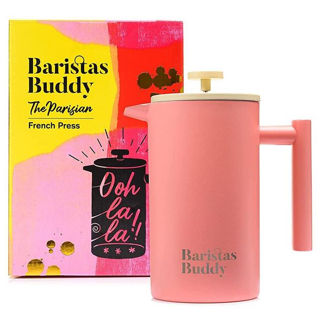 BaristasBuddy Parisian Stainless Steel French Press Coffee Maker – Double Walled Insulated Coffee Press Coffee Maker & Tea Brewer – Large 1L/34oz Capacity (Pink)
