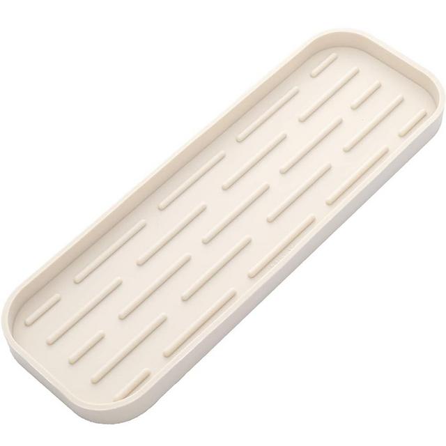 MicoYang Silicone Kitchen Sink Organizer Tray for Multiple Usage,Eco-Friendly Sponges Holder for Kitchen Bathroom Counter or Sink,Dish Soap Dispenser,Scrubber,Bottle,Cup (Tapioca, 12"×4")