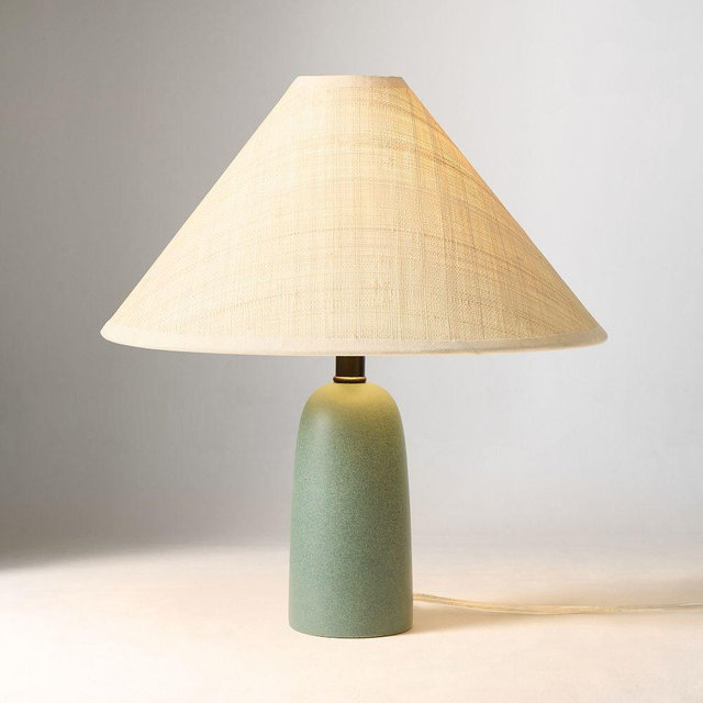 Louis Table Lamp, 13", Green/Raffia