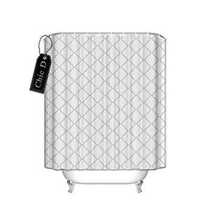 Gray Geometric Patterns Shower Curtain,Waterproof Polyester Fabric Bathroom Decor (White Grey)