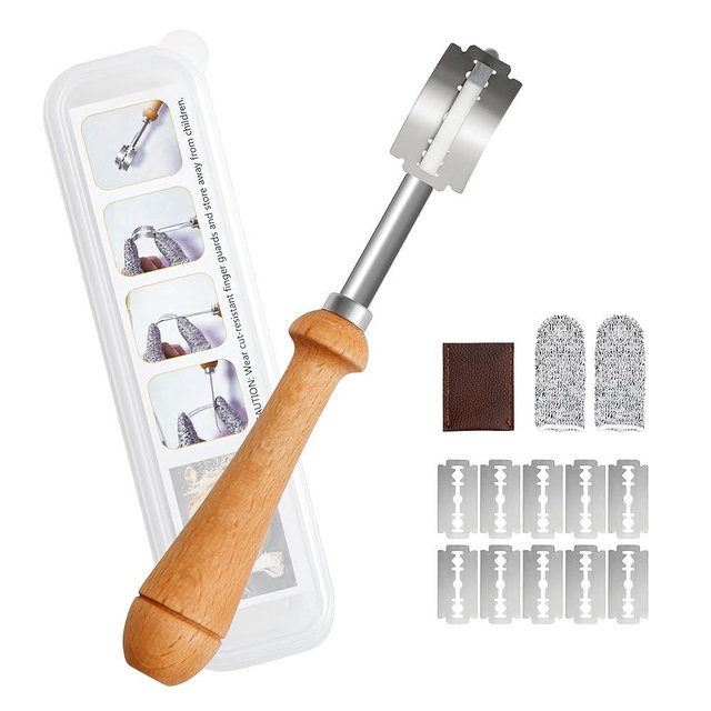 Bread Lame Sourdough Scoring Tool - Dough Scorer Cutter Knife with 10 Stainless Steel Razor Blades, Finger Sleeves and Protective Cover, Essential Baking Supplies for French Baguttes & Homemade Bread